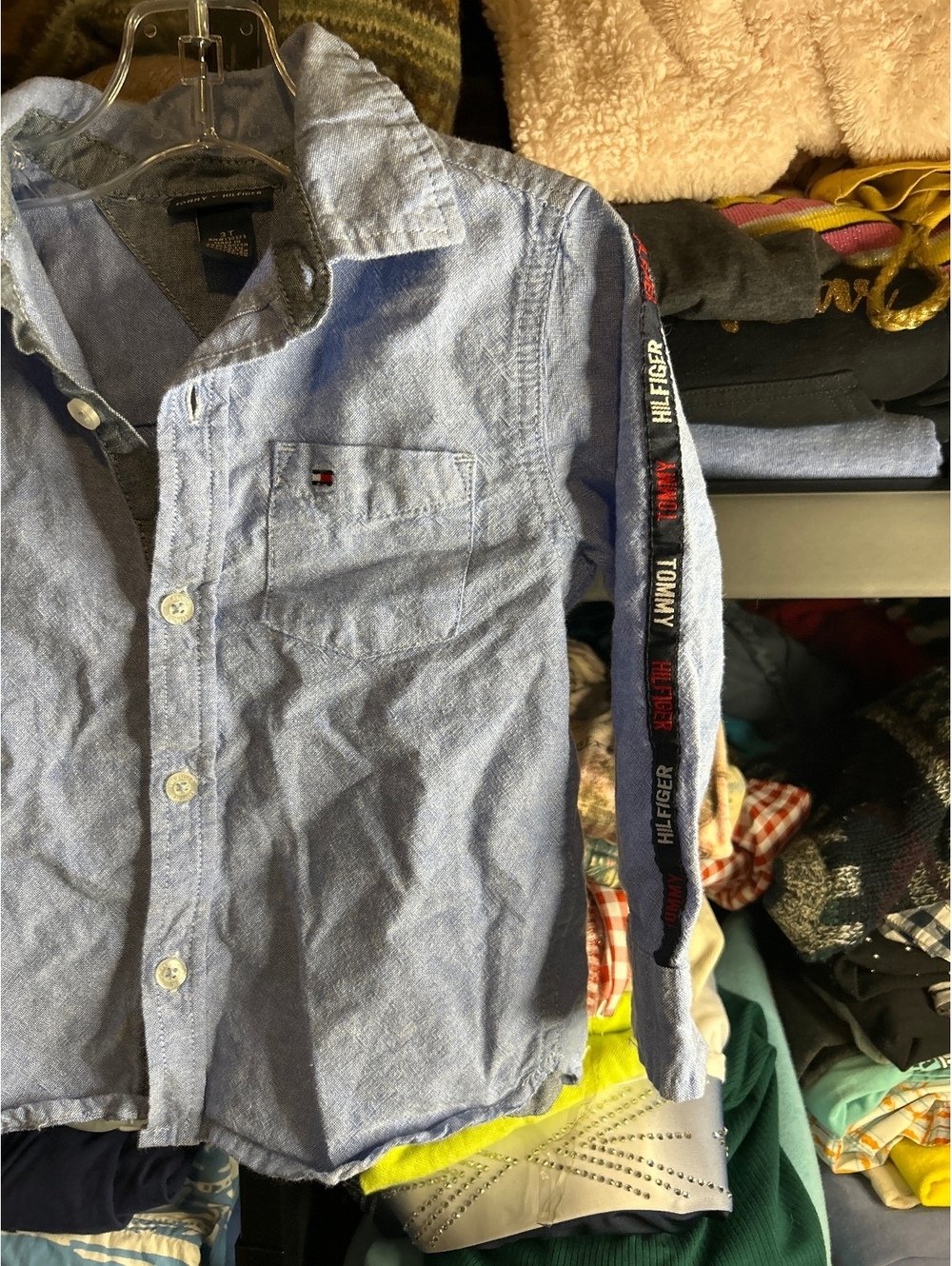 Tommy Hilfiger Boys 3T Blue Long Sleeve Button-Up Shirt
